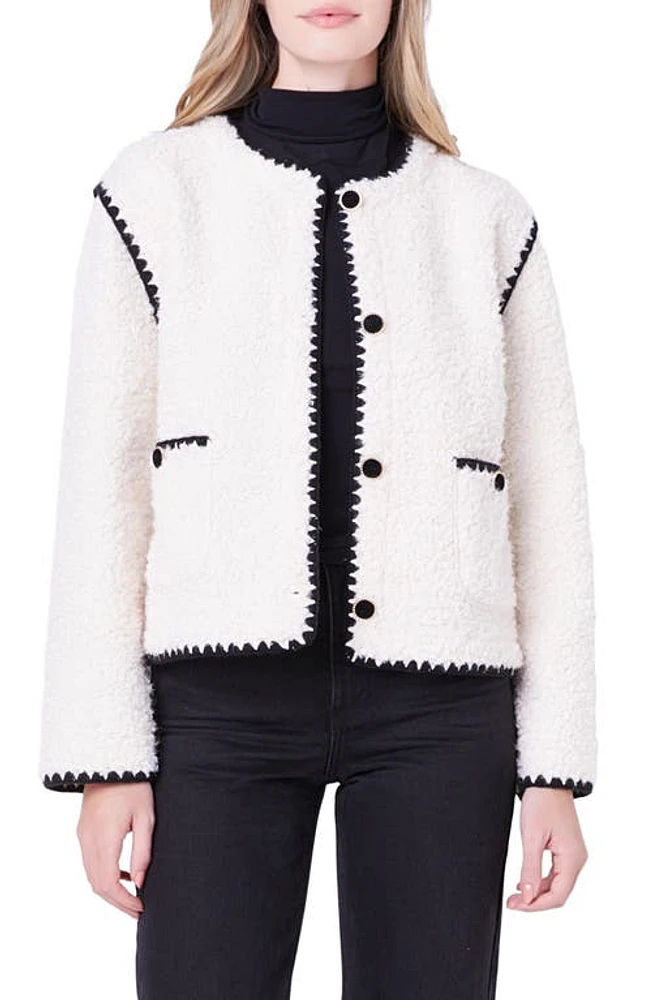 English Factory Premium Contrast Trim Faux Shearling Jacket at Nordstrom,