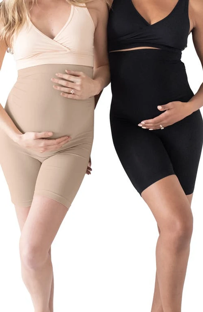 Kindred Bravely Assorted 2-Pack Seamless No-Rub Maternity Thigh Saver Black Beige at Nordstrom,