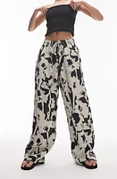 Topshop Floral Linen Drawstring Pants in White Multi at Nordstrom, Size Small