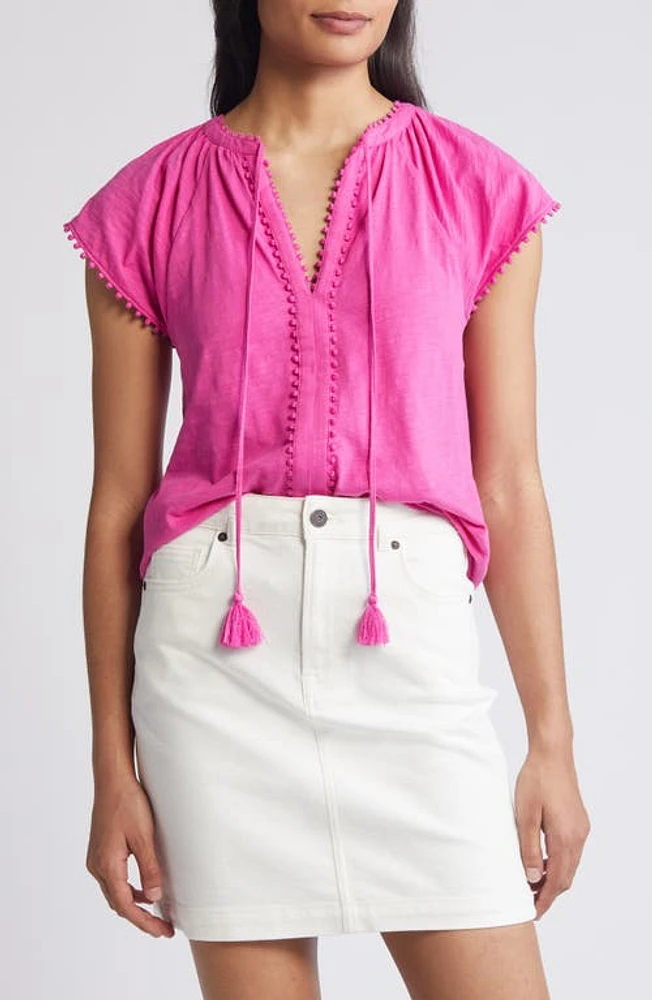 Boden Millie Tassel Tie Short Sleeve Cotton Top in Rose Violet at Nordstrom, Size 10