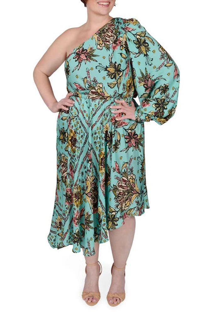 MAYES NYC Olivia Floral One-Shoulder Long Sleeve Asymmetric Dress Boho Scarf Print at Nordstrom,