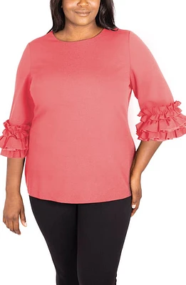 Marée Pour Toi Ruffle Sleeve Knit Top in Coral at Nordstrom, Size 16W