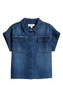 Reiss Kids' Sandie Sr. Rhinestone Denim Shirt Blue at Nordstrom, Y