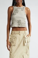 Acne Studios Elaia Midsummer Floral Crop Stretch Cotton Rib Tank Sage Green at Nordstrom,