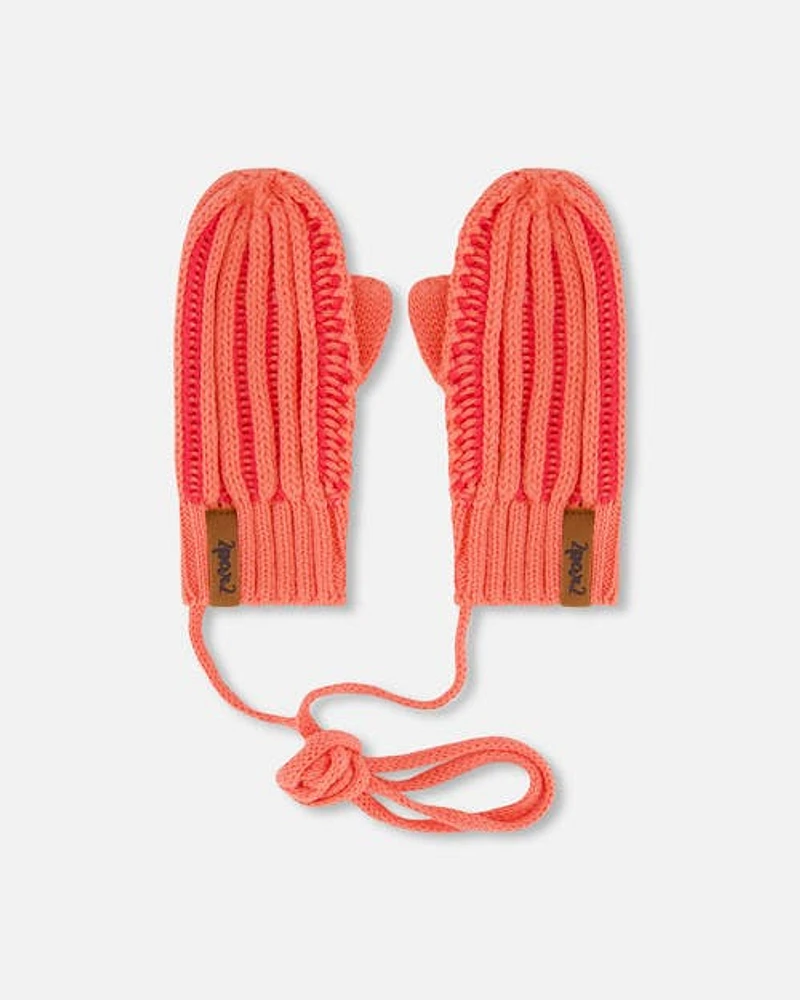 Deux Par Deux Baby Girl's Knit Mittens With Cord Coral at Nordstrom