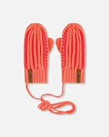 Deux Par Deux Baby Girl's Knit Mittens With Cord Coral at Nordstrom