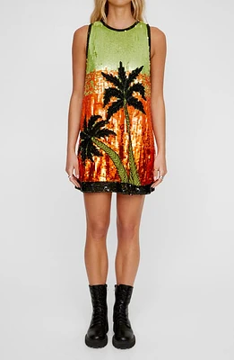 NASTY GAL Sequin Palm Tree Sleeveless Minidress Orange Multi at Nordstrom,