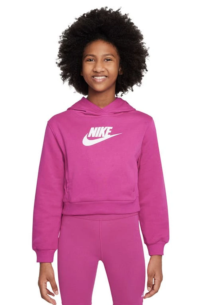 Nike Kids' Sportswear Club Fleece Crop Hoodie in Fireberry/White at Nordstrom, Size Xs