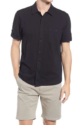 PAIGE Brayden Slim Fit Short Sleeve Button-Up Shirt Black at Nordstrom,