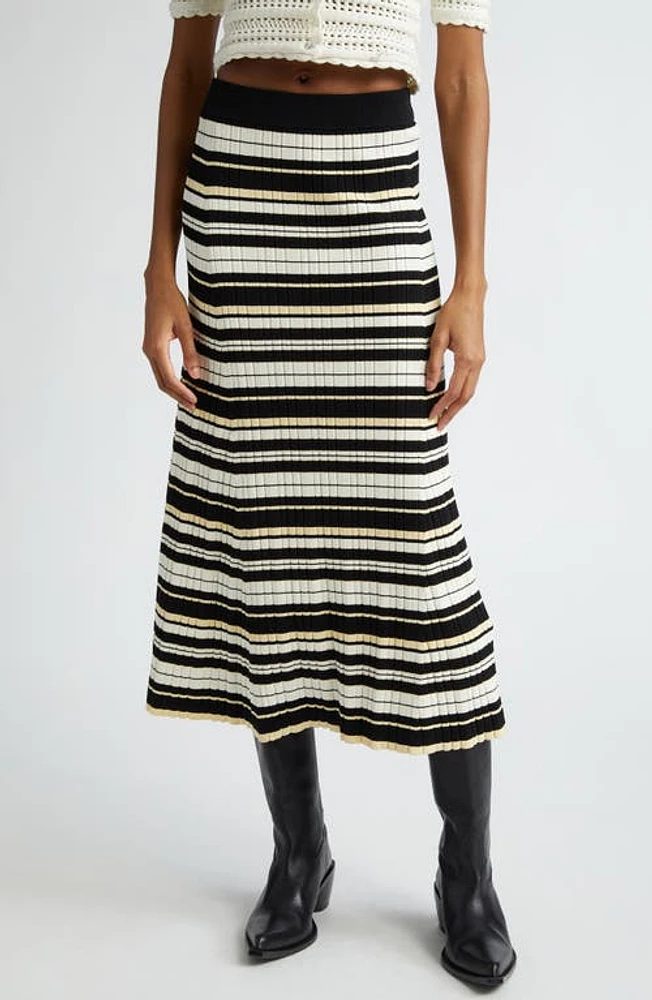 Ganni Futute Rib Stripe Midi Skirt Ivory Multicolour at Nordstrom,