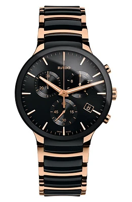 RADO Centrix Chronograph Ceramic Bracelet Watch, 40mm in Black/Rose Gold at Nordstrom