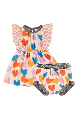 Miki Miette Heart Ruffle Short Sleeve Cotton Dress & Bloomers Pink at Nordstrom, M