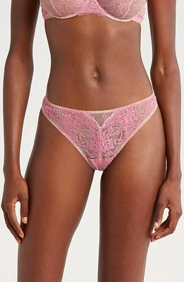 JOURNELLE Chloe Mesh & Lace Thong Sorbet at Nordstrom,