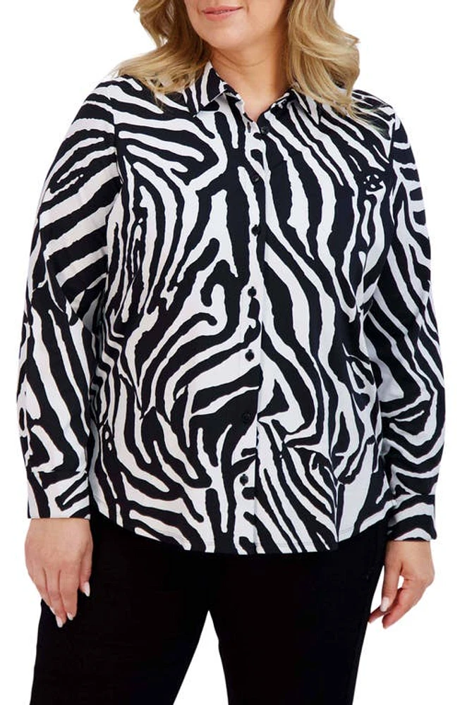 Foxcroft Diane Zebra Print Cotton Shirt Black at Nordstrom,