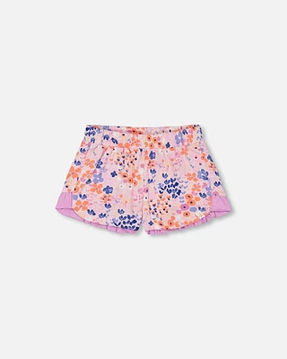 Deux Par Deux Girl's Organic Cotton Short Lavender Printed Fields Flowers in Lavender Printed Flowers at Nordstrom