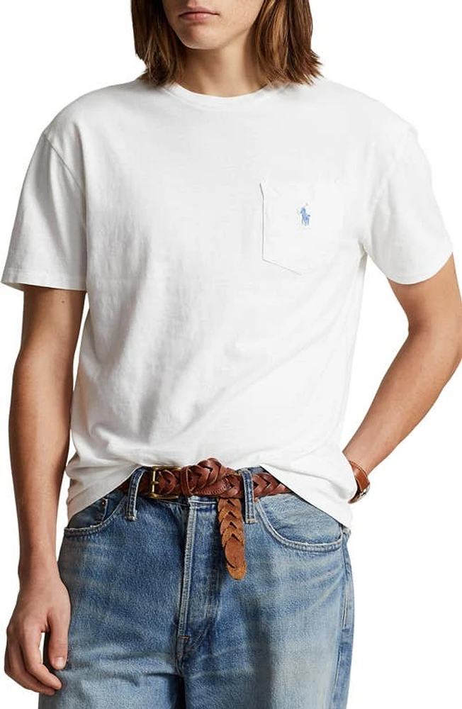 Polo Ralph Lauren Cotton & Linen Pocket T-Shirt Ceramic White at Nordstrom,