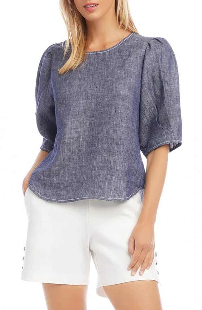 FIFTEEN TWENTY Poof Linen Top in Indigo at Nordstrom, Size X-Small