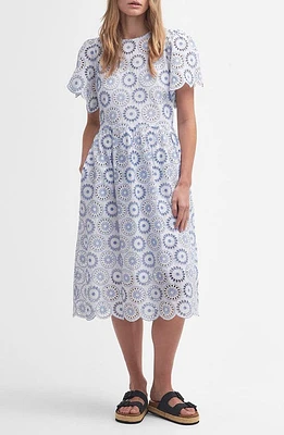 Barbour Juliette Eyelet Embroidery Midi Dress White/Blue Mist at Nordstrom, Us