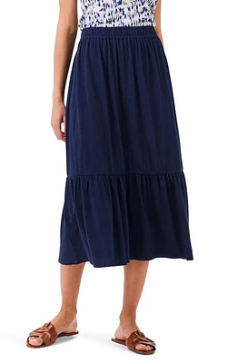 NZT by NIC+ZOE Tiered Cotton Blend A-Line Midi Skirt Dark Indigo at Nordstrom,