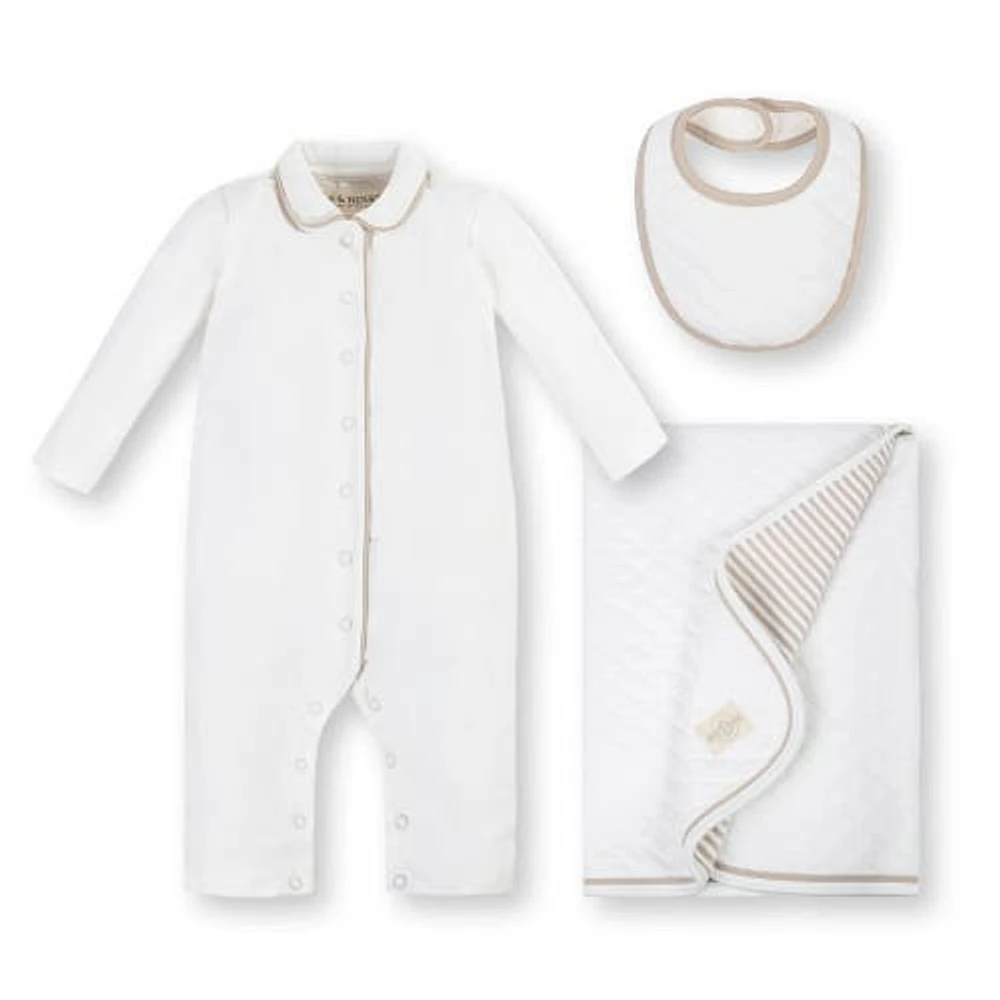 Hope & Henry Baby 4-Piece Knit Gifting Set, Infant in White With Taupe Trim Set at Nordstrom