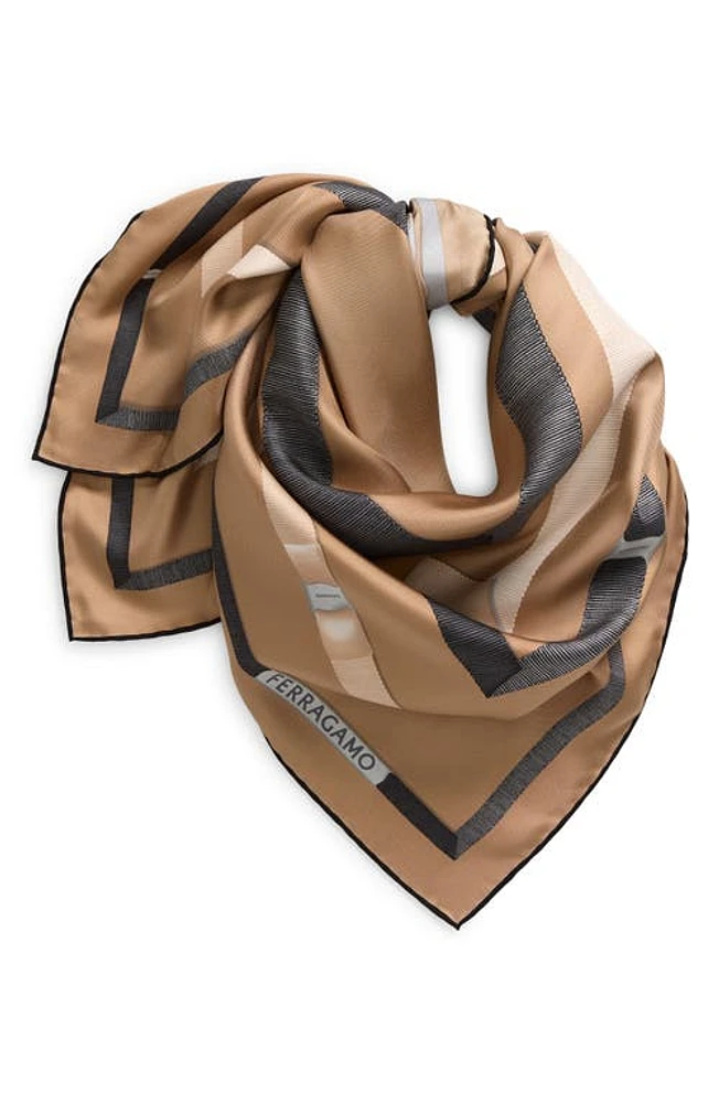 FERRAGAMO Varelle Trompe l'Oeil Silk Foulard Scarf in Beige at Nordstrom