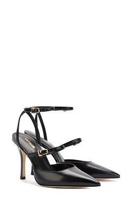 Larroudé Kris Ankle Strap Pointed Toe Pump Black at Nordstrom,