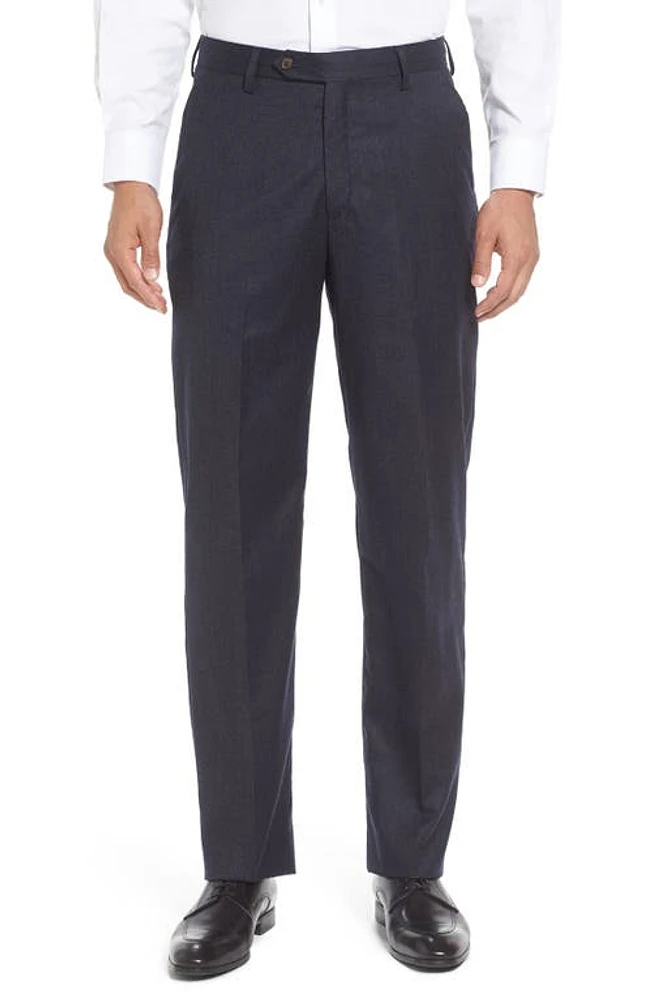 Berle Lightweight Flannel Flat Front Classic Fit Dress Trousers Heather Navy at Nordstrom, X Unhemmed