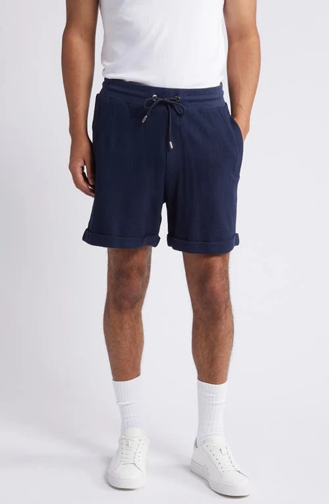 BOSS Lasdun Cotton Gauze Drawstring Shorts Dark Blue at Nordstrom,