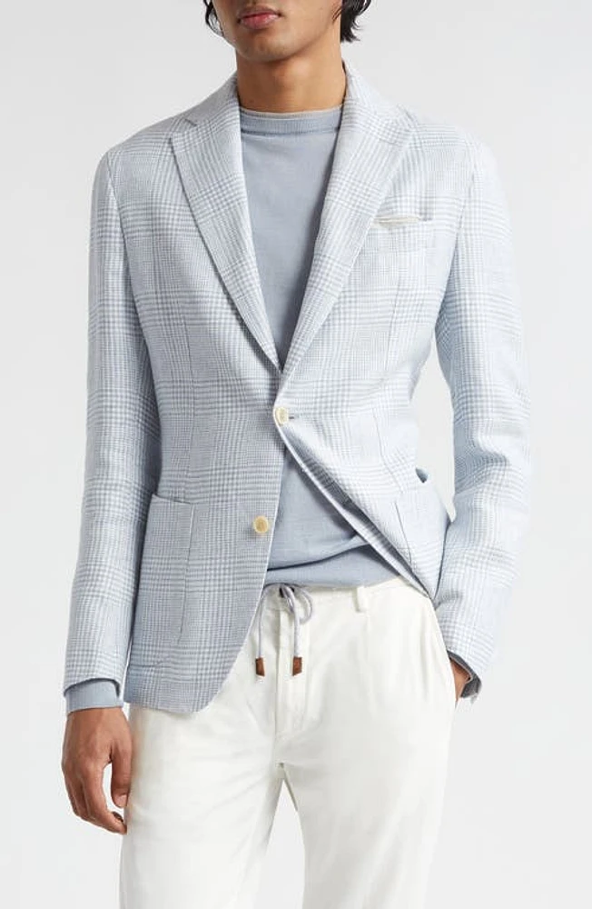 Eleventy Unstructured Plaid Linen, Wool & Silk Sport Coat Baby Blue at Nordstrom, Us