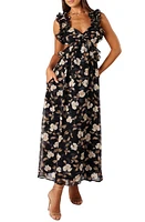 Petal & Pup Lucah Floral Ruffle Maxi Dress Black at Nordstrom,