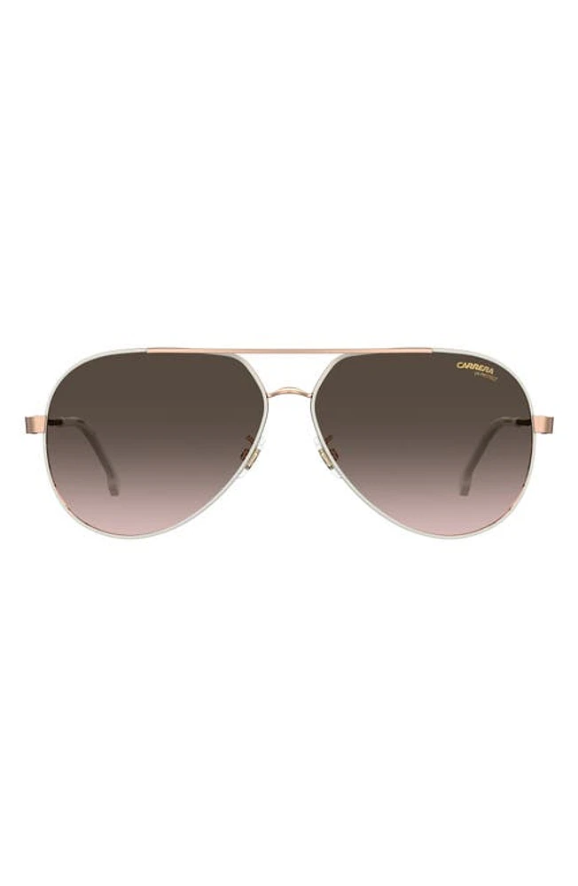 Carrera Eyewear 63mm Polarized Oversize Aviator Sunglasses in White Copper Gold/Brown at Nordstrom