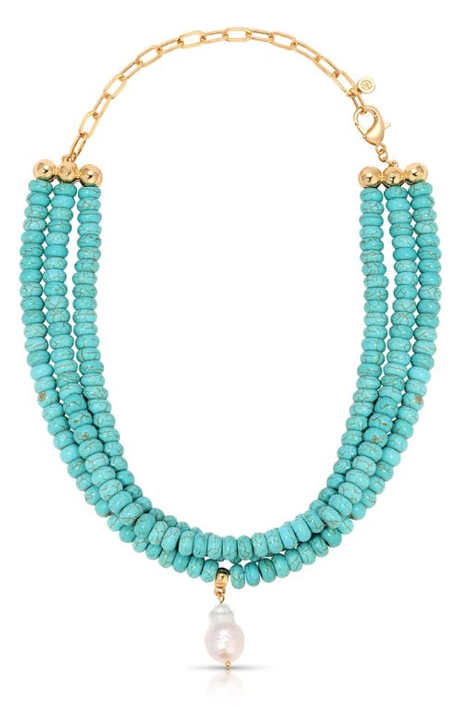 Ettika Triple Strand Turquoise & Freshwater Pearl Pendant Necklace at Nordstrom