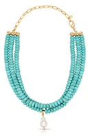 Ettika Triple Strand Turquoise & Freshwater Pearl Pendant Necklace at Nordstrom