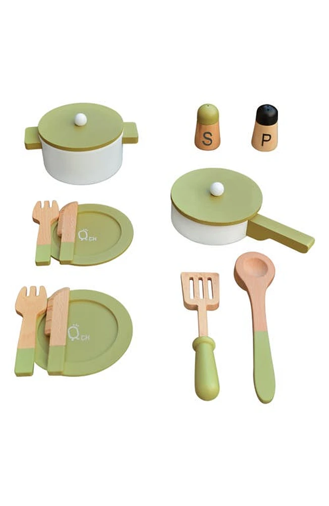 Teamson Kids Little Chef Frankfurt 14-Piece Wood Cookware Playset in Green at Nordstrom