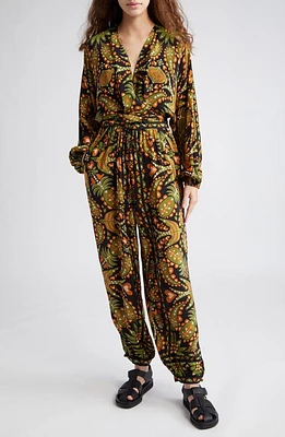 FARM Rio Martina Long Sleeve Jumpsuit Black at Nordstrom,