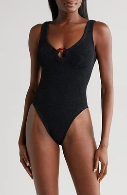 Hunza G Celine Seersucker One-Piece Swimsuit in Black at Nordstrom