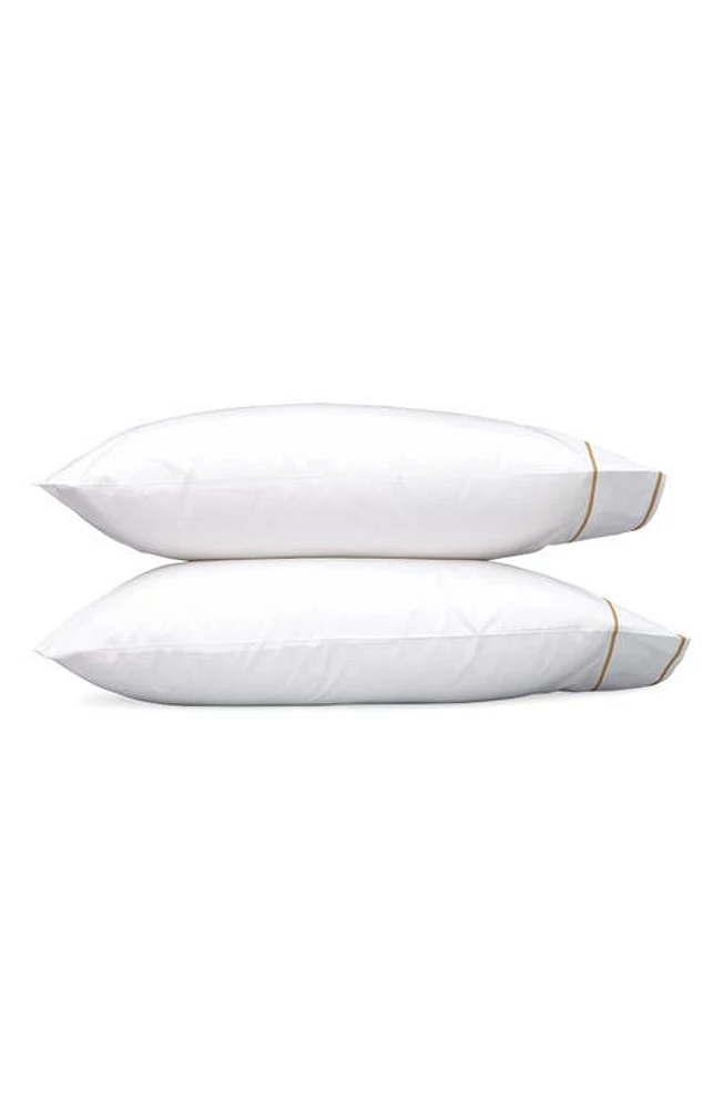 Matouk Set of 2 Ansonia 500 Thread Count Cotton Percale Pillowcases in White/Bronze at Nordstrom