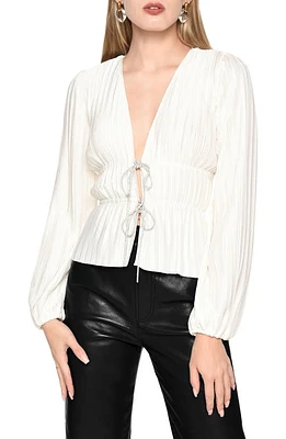 WAYF Payton Plunge Neck Plissé Top in Ivory at Nordstrom, Size Small