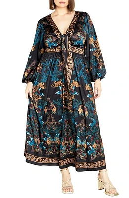 City Chic Ivanna Scarf Print Long Sleeve Maxi Dress Opulent at