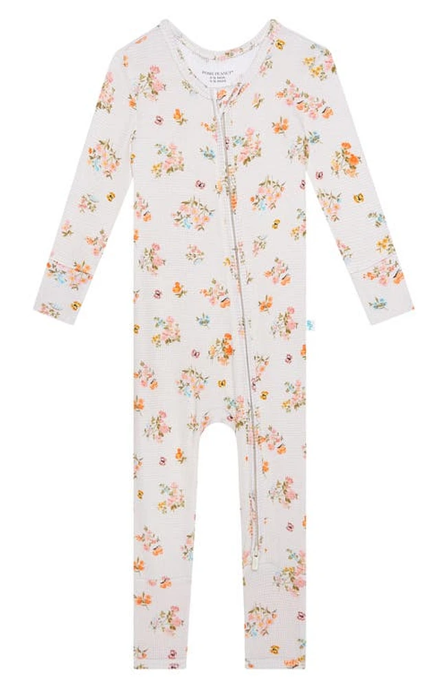 Posh Peanut Clemence Floral Fitted Convertible Footie Pajamas Ivory/Flowers at Nordstrom,