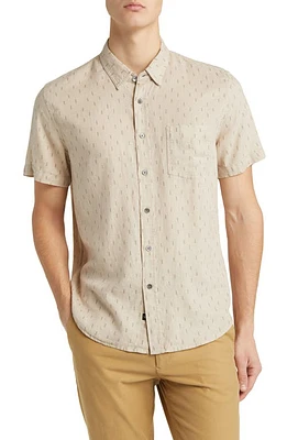 Rails Carson Geo Print Short Sleeve Linen Blend Button-Up Shirt Louis Leaf Khaki at Nordstrom,