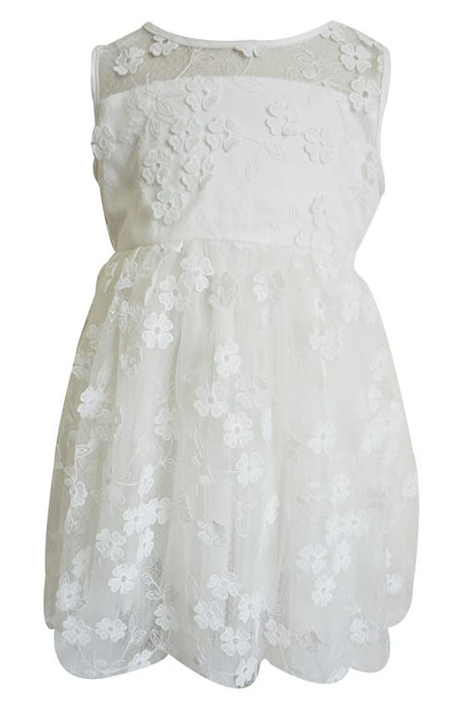 Popatu Kids' 3D Floral Appliqué Tulle Party Dress in White at Nordstrom, Size 6 X