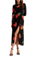 Desigual Long Floral Slit Dress Black at Nordstrom,