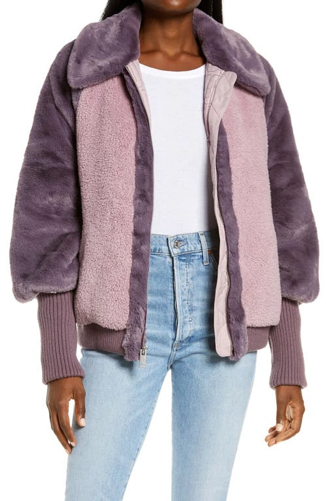 UGG(r) Augusta Faux Fur & Faux Shearling Baseball Jacket in Midnight Purple at Nordstrom, Size X-Small