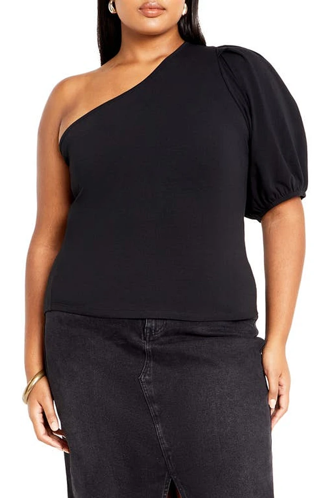 City Chic Muse One-Shoulder Top in Black at Nordstrom, Size Xl