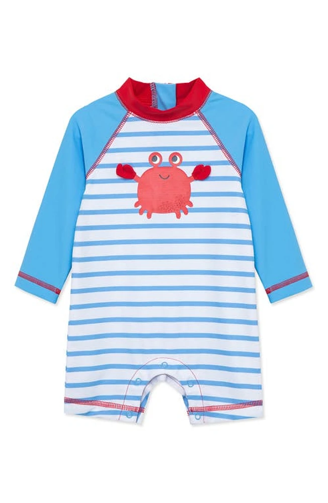 Little Me Kids' Crab Long Sleeve Rashguard Swimsuit Blue at Nordstrom,