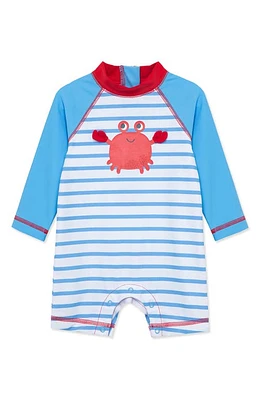 Little Me Kids' Crab Long Sleeve Rashguard Swimsuit Blue at Nordstrom,