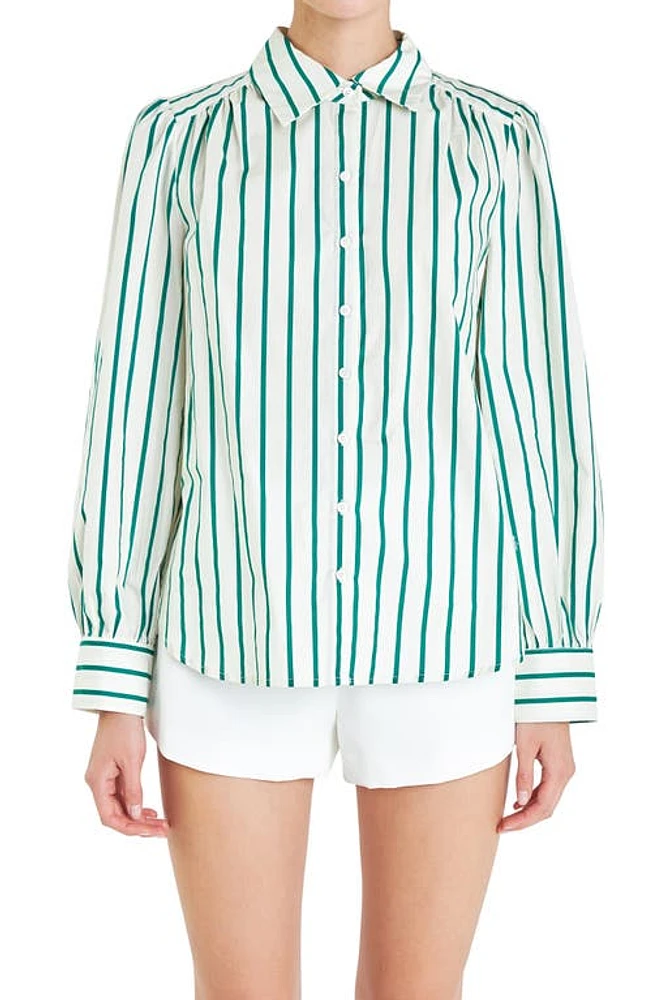 English Factory Stripe Cotton Shirt Green at Nordstrom, Regular