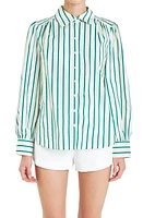 English Factory Stripe Cotton Shirt Green at Nordstrom, Regular