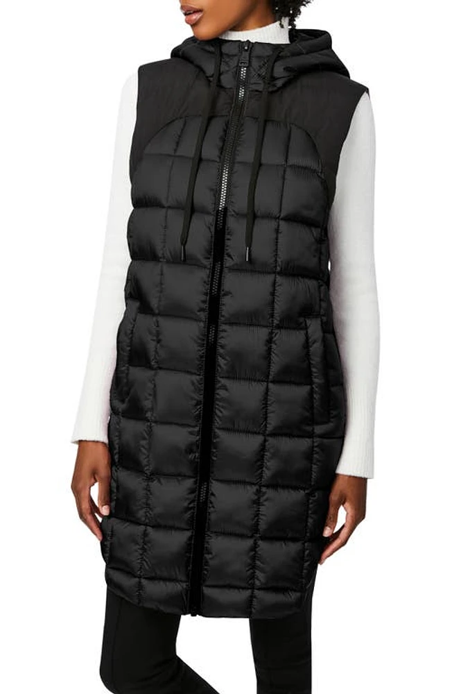 Bernardo Box Quilt Long Hooded Vest in Black at Nordstrom, Size Small